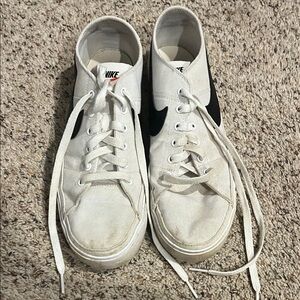 Nike Men's White Sneakers with Blue Logo